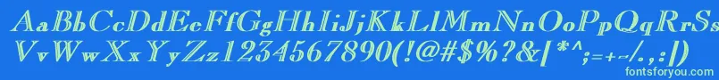 Fonte LaraBoldItalic – fontes verdes em um fundo azul