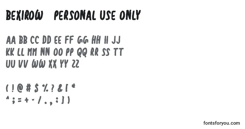 Czcionka Bexirow   Personal Use Only (121201) – alfabet, cyfry, specjalne znaki