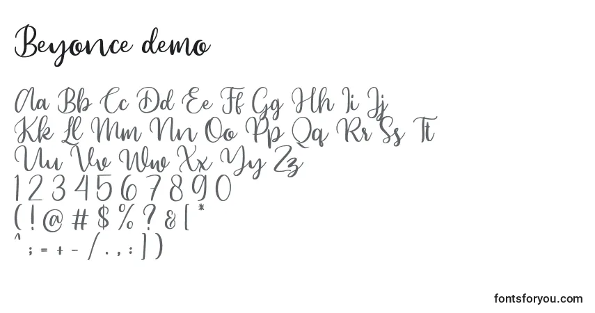 Schriftart Beyonce demo – Alphabet, Zahlen, spezielle Symbole