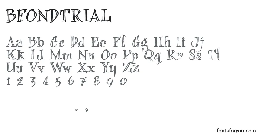 A fonte BFONDTRIAL (121212) – alfabeto, números, caracteres especiais