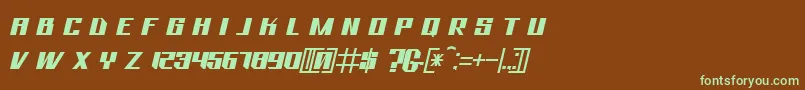 フォントBhejeuct Gash Typeface – 緑色の文字が茶色の背景にあります。