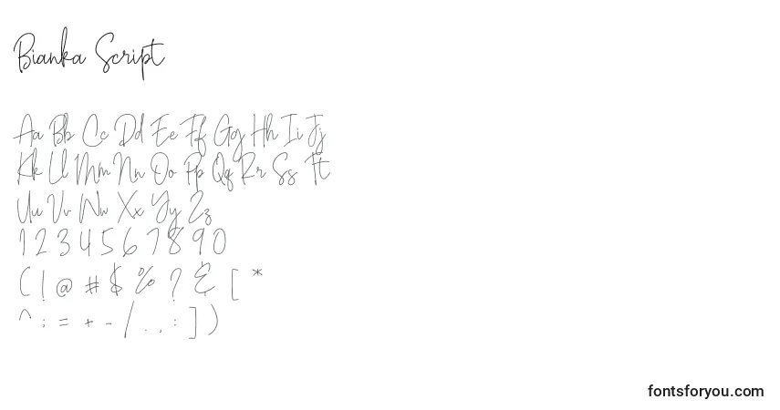 Schriftart Bianka Script – Alphabet, Zahlen, spezielle Symbole