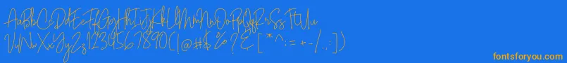 フォントBianka Script – オレンジ色の文字が青い背景にあります。