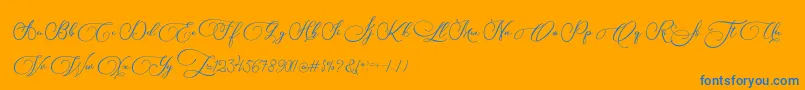 Biargabara-Schriftart – Blaue Schriften auf orangefarbenem Hintergrund