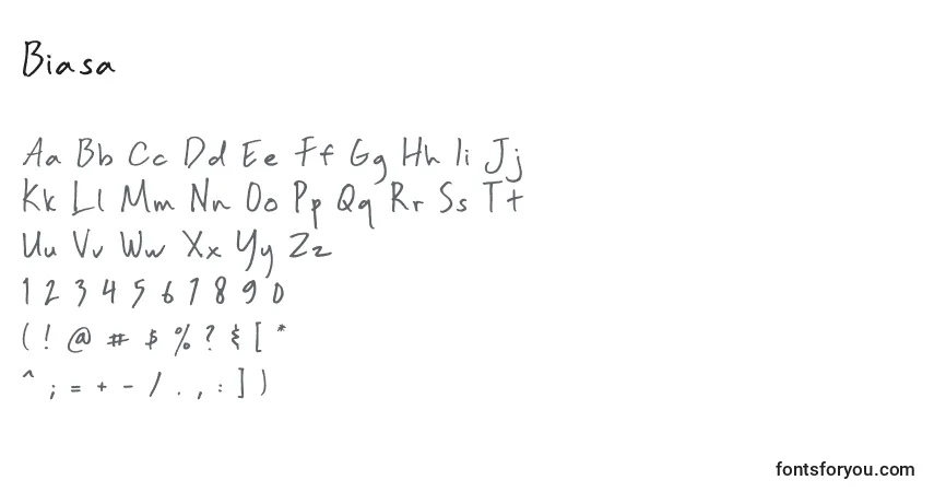 Schriftart Biasa – Alphabet, Zahlen, spezielle Symbole