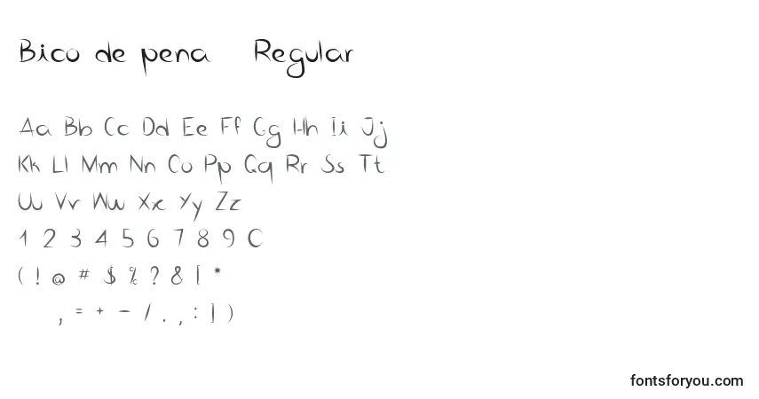 A fonte Bico de pena   Regular – alfabeto, números, caracteres especiais