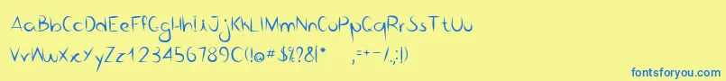 フォントBico de pena   Regular – 青い文字が黄色の背景にあります。