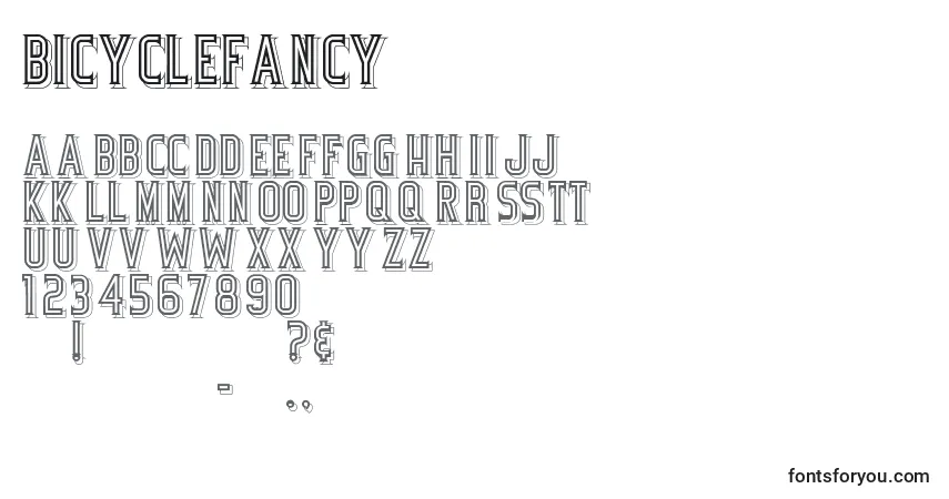 Schriftart BicycleFancy (121222) – Alphabet, Zahlen, spezielle Symbole