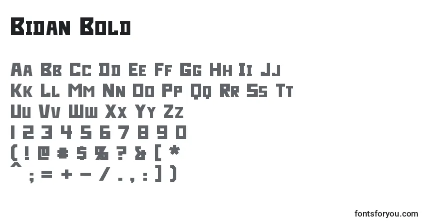 A fonte Bidan Bold – alfabeto, números, caracteres especiais