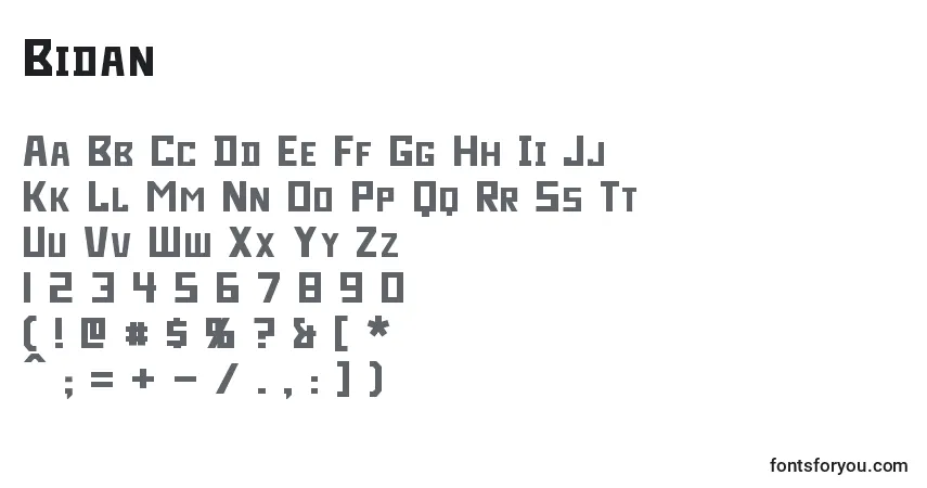 A fonte Bidan (121226) – alfabeto, números, caracteres especiais