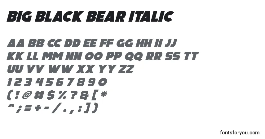 Шрифт Big Black Bear Italic – алфавит, цифры, специальные символы