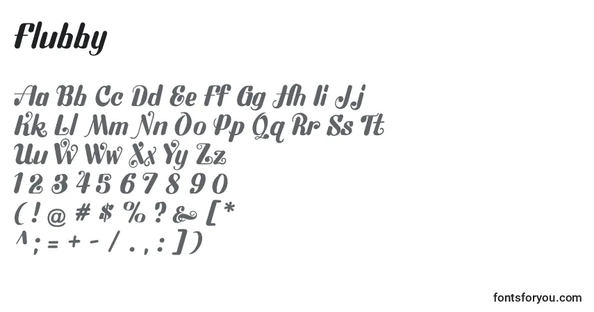 Schriftart Flubby – Alphabet, Zahlen, spezielle Symbole
