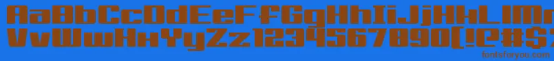 フォントBig Old Boldy – 茶色の文字が青い背景にあります。