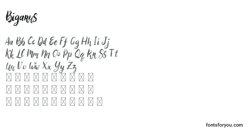 Шрифт Bigarus (121248) – алфавит, цифры, специальные символы
