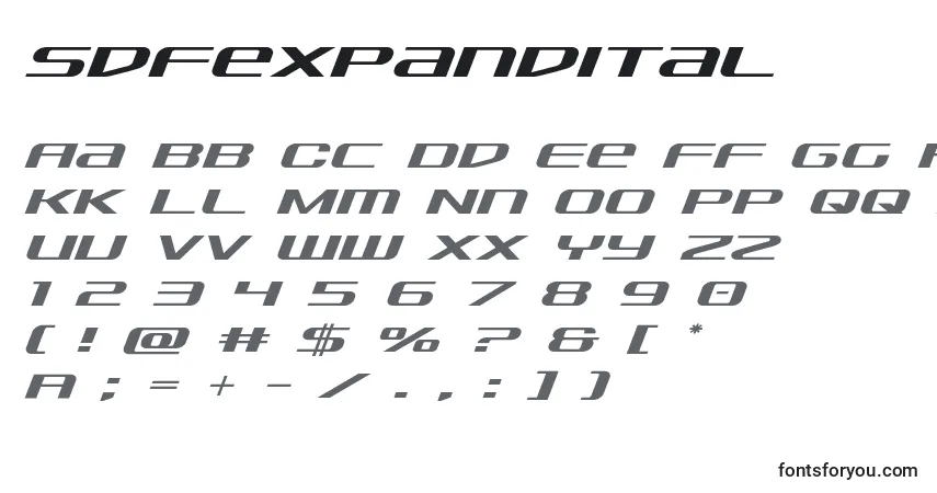 Schriftart Sdfexpandital – Alphabet, Zahlen, spezielle Symbole