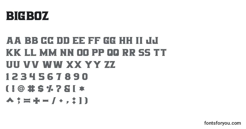 Czcionka Bigboz – alfabet, cyfry, specjalne znaki