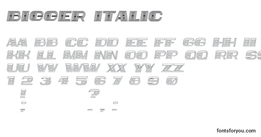 Schriftart Bigger Italic – Alphabet, Zahlen, spezielle Symbole
