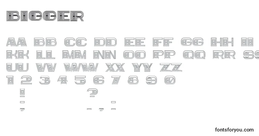 A fonte Bigger – alfabeto, números, caracteres especiais