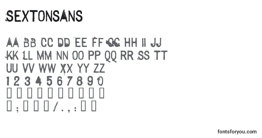 Sextonsans-fontti – aakkoset, numerot, erikoismerkit