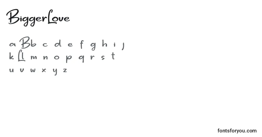 Czcionka BiggerLove DEMO – alfabet, cyfry, specjalne znaki