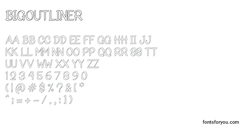 A fonte Bigoutliner – alfabeto, números, caracteres especiais