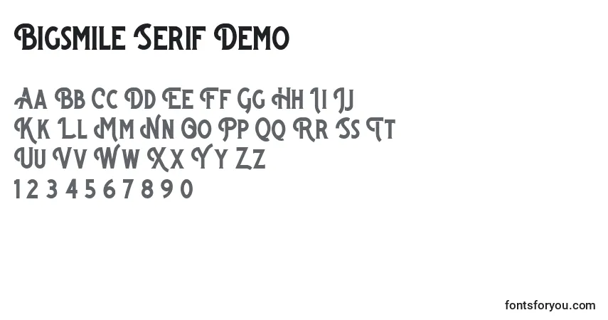 A fonte Bigsmile Serif Demo – alfabeto, números, caracteres especiais