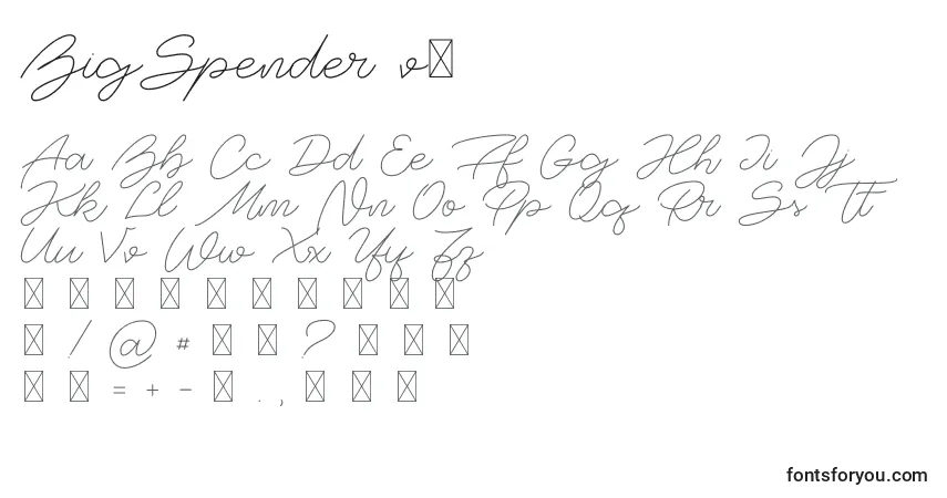 Schriftart BigSpender v1 – Alphabet, Zahlen, spezielle Symbole