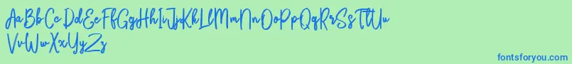 Bikarosta Script-Schriftart – Blaue Schriften auf grünem Hintergrund