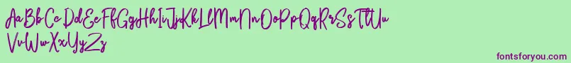 Fonte Bikarosta Script – fontes roxas em um fundo verde
