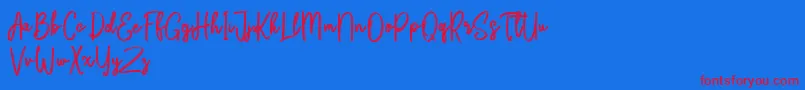 Bikarosta Script-Schriftart – Rote Schriften auf blauem Hintergrund