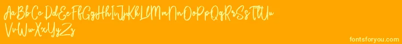 Bikarosta Script-Schriftart – Gelbe Schriften auf orangefarbenem Hintergrund