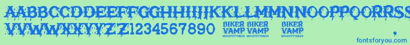 Biker Vamp Font – Blue Fonts on Green Background