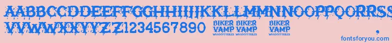 Biker Vamp Font – Blue Fonts on Pink Background
