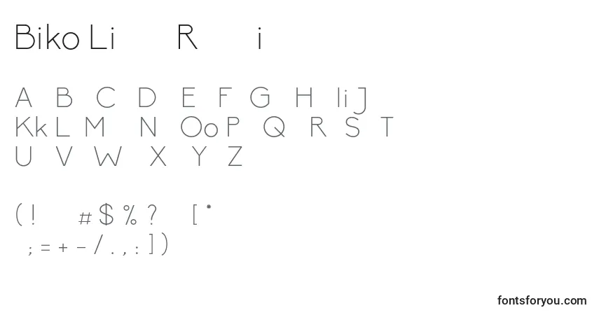 Biko Light Restricted font – alphabet, numbers, special characters