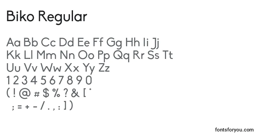 A fonte Biko Regular – alfabeto, números, caracteres especiais
