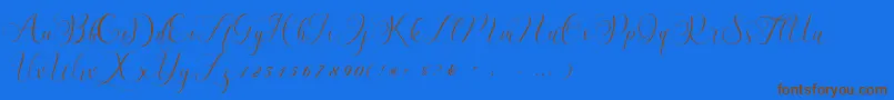 フォントBillaneiva – 茶色の文字が青い背景にあります。