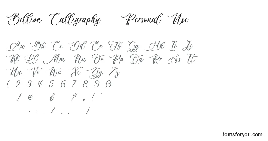 A fonte Billion Calligraphy   Personal Use – alfabeto, números, caracteres especiais