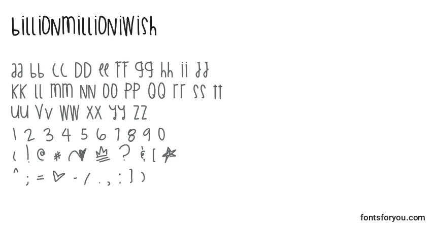Шрифт BillionMillionIWish (121298) – алфавит, цифры, специальные символы