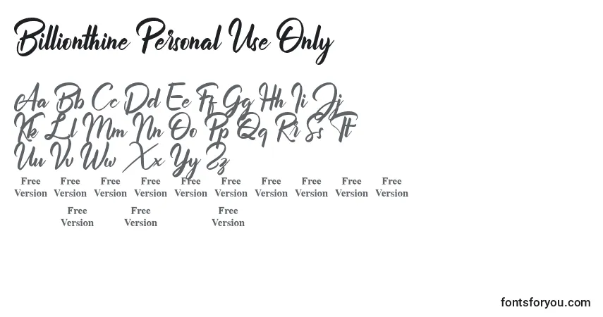Billionthine Personal Use Onlyフォント–アルファベット、数字、特殊文字
