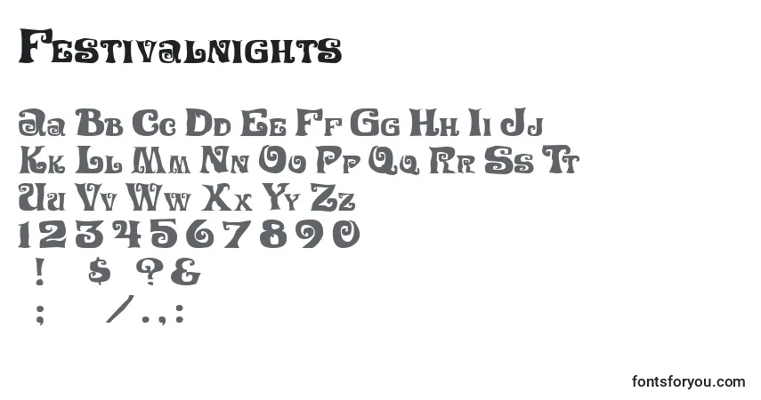 Schriftart Festivalnights – Alphabet, Zahlen, spezielle Symbole