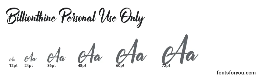 Billionthine Personal Use Only (121300) Font Sizes