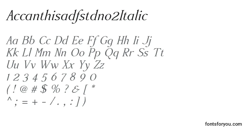 A fonte Accanthisadfstdno2Italic – alfabeto, números, caracteres especiais