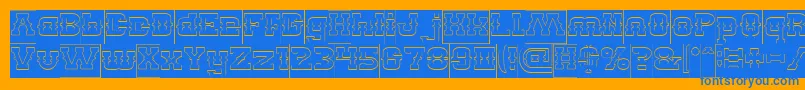 BILLY THE KID Hollow Inverse-Schriftart – Blaue Schriften auf orangefarbenem Hintergrund