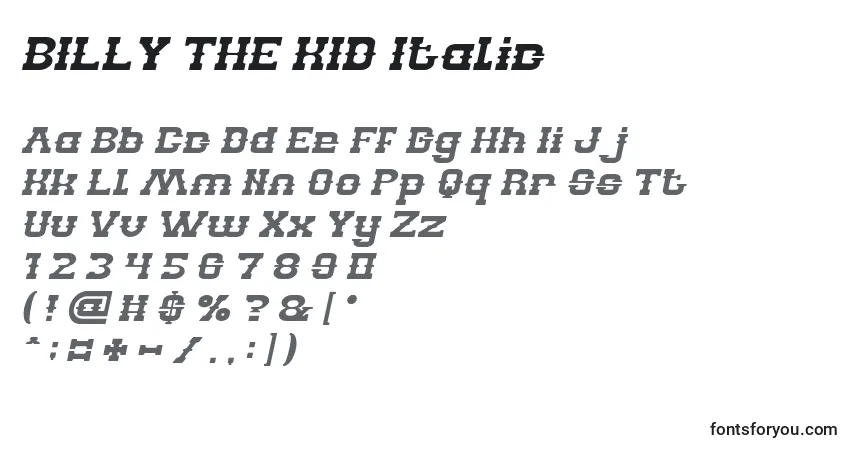 BILLY THE KID Italic-fontti – aakkoset, numerot, erikoismerkit