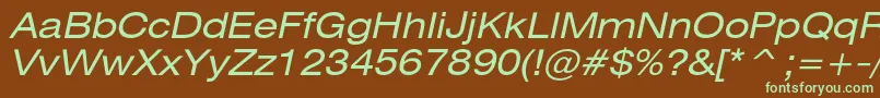 HeliosextItalic-fontti – vihreät fontit ruskealla taustalla