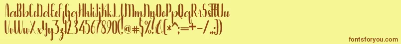 フォントBintanghu – 茶色の文字が黄色の背景にあります。