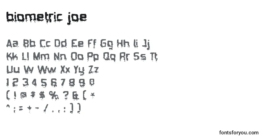 Czcionka Biometric joe – alfabet, cyfry, specjalne znaki
