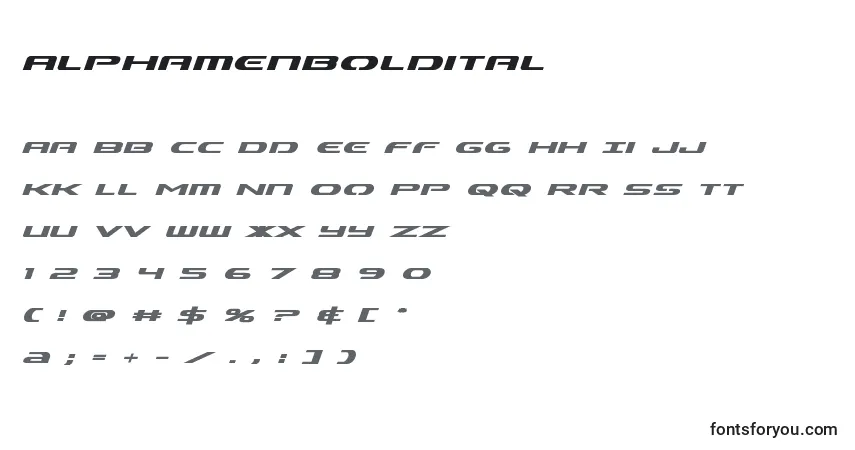 Schriftart Alphamenboldital – Alphabet, Zahlen, spezielle Symbole