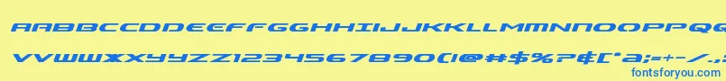 フォントAlphamenboldital – 青い文字が黄色の背景にあります。