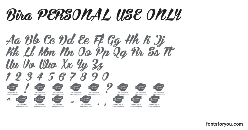 Schriftart Bira PERSONAL USE ONLY – Alphabet, Zahlen, spezielle Symbole